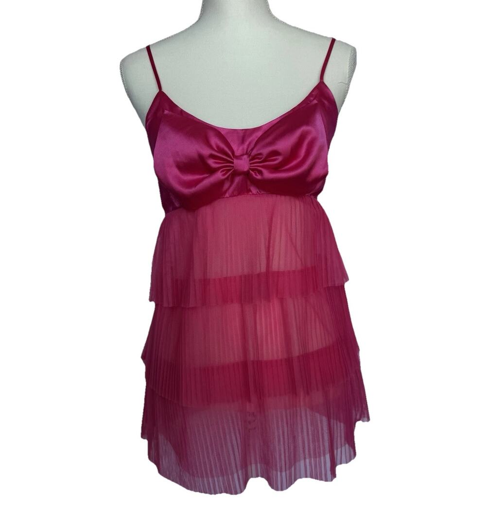 Victoria's Secret Babydoll Camisole Size M Sheer Pink Coquette Bow Detail